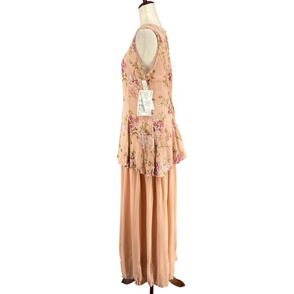 Vtg 90s NOS American Angel Romantic Boho Rose Floral Crinkle Rayon Maxi Dress M - Picture 4 of 16